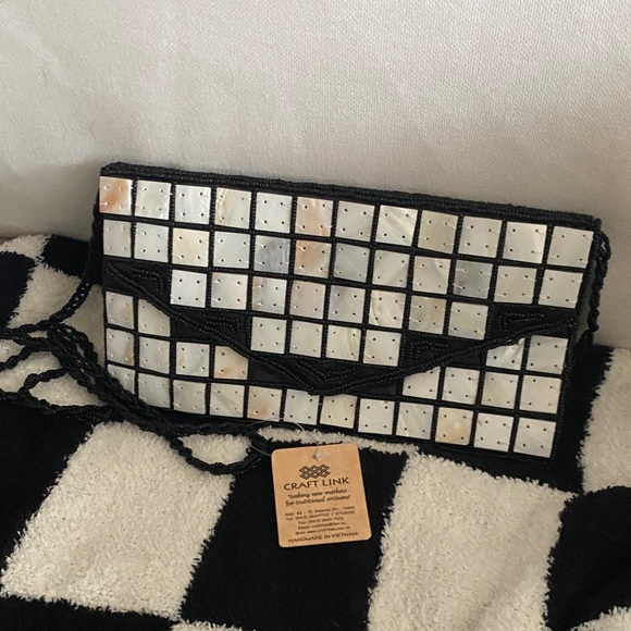 Handbags - Vintage Craft Link Black and White Mosaic Clutch